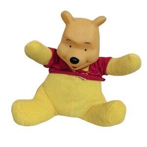 Disney Winnie the Pooh Plush Toy Vinyl Head Mixed Media Vintage Yellow Red Shirt